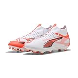 PUMA Ultra 5 Match+ FG/AG, Unisex Fussballschuh, PUMA White-PUMA Black-Glowing RED,