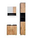 Vicco Badmöbel-Set Irma, Badezimmerschrank-Set, Anthrazit/Eiche, 3 Teile, mit Hochschrank