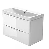 Biubiubath Badezimmer-Waschbecken, 800 mm, zum Aufhängen, Hochglanz-Weiß, 2 sanft schließende...