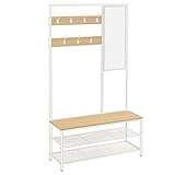 VASAGLE Kleiderständer, Garderobe, Garderobenständer mit Haken, Spiegel, Sitzbank, 35 x 98 x 180...