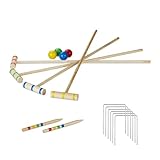 Relaxdays Krocket Spiel, 4 Spieler Kinder Erwachsene Komplettset mit Tasche Croquet Set Holz S,...