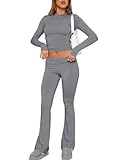 ABINGOO Damen Baumwoll Lounge Set Oberteil Und Schlaghose Set Geschnittene Yoga Trainingsanzug...