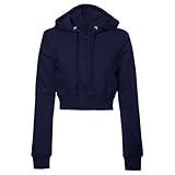 Generisch Damen Einfarbige Casual Basic Langarm Reißverschluss Crop Hoodie Jacke (Navy L)
