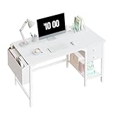 Lufeiya Schreibtisch Weiß mit Schubladen Regal,Schreibtisch klein 100cm Computertisch für Büro...