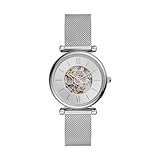 Fossil Uhr für Damen Carlie, Automatikwerk, 35mm Silbernes Edelstahlgehäuse mit...