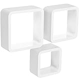 WOLTU Wandregal Cube CD Regal 3er Set Hängeregal Würfel Dekoregal Schweberegal, weiß RG9236ws