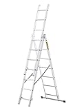 DRABEST - Home - Aluminium-Leiter - 3x7 Sprossen - Max. 3,25 m lang - Max. Arbeitshöhe 4,23 m - bis...