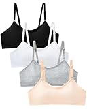 Adorel Teen Mädchen BH Baumwolle Verstellbar mit Polster Bustier 4er-Pack Schwarz Weiß Grau...