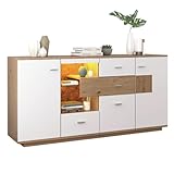 ADWOLT Modernes Sideboard-Schrank mit viel Stauraum, mit LED-Beleuchtung, 160x40x77cm,2 Türen,4...