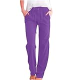Damen-Sommerhose, klassisch, Leinenhose, Boho-Stil, lockerer Kordelzug an der Taille, Hose mit...