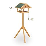 Relaxdays Vogelfutterhaus mit Ständer, groß, wetterfestes Dach, Garten, Holz Vogelhaus HBT 137 x...