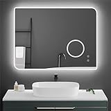 Meerveil Badspiegel mit Beleuchtung, LED Badspiegel mit Touchschalter 3X Vergrößerung und...