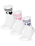 Occulto Damen Herz Tennis Socken 3er Pack (Modell: Venus), Sport Socken Streifen 39-42