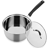 LEKEFETO Stielkasserolle 16cm für alle Herdarten: 3-Lagen Edelstahl Milchtopf Kasserolle mit...