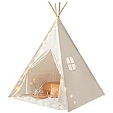 Tiny Land Tipi Zelt für Kinder, Drinnen und Draussen Spielzelt Mit Gepolsterter Decke, Lichterkette...