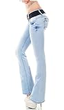 Label by Trendstylez Damen Slim Fit Stretch Hüft Bootcut Schlag Jeans Hose Ice Blue WT368 Größe...