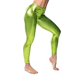 hehiy Silber Metallic Leggings Damen Glänzend Kunstleder Wetlook Legging PU Leder Yoga Hose...