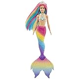 Barbie Dreamtopia Rainbow Magic Mermaid, Barbie Meerjungfrau mit Regenbogenhaaren, warmes Wasser...