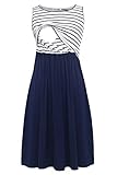 Smallshow Ärmelloses Patchwork-Umstandskleid mit Taschen für Frauen Navy Stripe-Navy Small