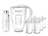 PearlCo - Glas-Wasserfilter (weiß) mit 6 Universal classic Filterkartuschen + 1 Trinkflasche aus...