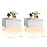 VASAGLE Nachttisch hängend 2er Set, Leuchte mit 3 Farben, schwebendes Wandregal, Schublade, 35 x 40...