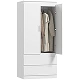HOMCOM Kleiderschrank mit 2 Soft-Close-Türen Garderobenschrank mit 2 Schubladen, Kleiderstange und...
