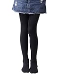 EVERSWE Girls Tights, Semi Opaque Footed Tights, Microfiber Dance Tights (8-10, Black)