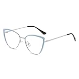 LJCZKA Blaulichtfilter Brille Damen Katzenauge Metallrahmen Brille Ohne Stärke Katzenaugen...