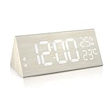 hinrey Wecker Digital Holz, LED Tischuhr Holzoptik 7 Helligkeit und 5 Lautstärke Dual Alarm Digital...