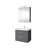 Planetmöbel Waschtischunterschrank 64cm mit Spiegelschrank Badmöbel Set für Badezimmer Gäste WC...