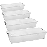 SUSTANIA Unterbettkommode 4er Set, Aufbewahrungsbox, 91x41x15 cm, transparent, Polypropylen, mit...