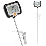 QWORK® 25cm Sondenthermometer mit Topfklammer - Sonde aus Edelstahl 304, 180° Drehbarem Display -...