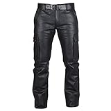 Pu Leder Hose Männer Arbeitshose, Lederhose Herren Lang Motorrad Lange Beine Freizeithose Zum...