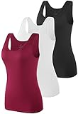 vislivin Elastische Tank Tops für Damen Unterhemden 3er Pack Schwarz/Weiß/Weinrot XL