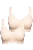 Ulla Popken Damen Mikrofaser-BH, 2er-Pack, Ohne Bügel, Vorgeformte Cups, Beige, 125D EU