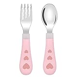 Vicloon Baby Gabel und Löffel Set, Edelstahl Besteck Set mit Cartoon Gestalten, Selbsternährende...