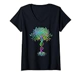 Damen Motivation Lebensbaum DNA Sommer Camping Zubehör Frieden T-Shirt mit V-Ausschnitt