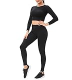Glamline Workout-Sets für Damen, 2-teiliges Langarm, nahtlos, gerippt, bauchfrei, hohe Taille,...