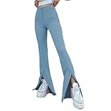 OUSHOP Damen-Jogginghose mit hoher Taille, schlankem Flare, einfarbig, weicher Schlitz, Stretch,...