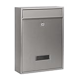 Wiltec Briefkasten silberfarben V10 Postkasten mit Namensschild, großem Briefschlitz und 2...