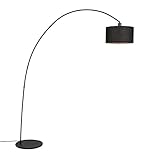Qazqa - Moderne Bogenlampe Schwarz mit Schirm - Vinossa I Wohnzimmer - Stahl Länglich - LED...