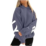 Hoody Damen Mit Kapuze Sweatshirt Damen Blackprint Hoodie für Damen Oversize Pullover mit Kapuze...