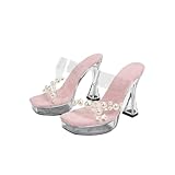 Bequeme transparente Party-Heels für zierliche Frauen - Plateausandalen mit quadratischer Spitze...
