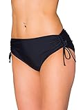 Aquarti Damen Bikinihose mit Raffung und Schnüren, Farbe: Schwarz, Größe: 40