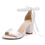 HKMFLYY Damen-Hochzeitsschuhe mit offenem Zehenbereich, Perlen für Braut, High Heels, Sandalen,...