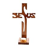 NKlaus Standkreuz Jesus Höhe 29cm Stehkreuz aus Holz lackiert für Teelicht Ø 4-4,5cm