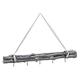 Spetebo Deko Holz Bündel grau mit 5 Haken zum Hängen - 50 cm - Hängedeko Holzdekoration mit...