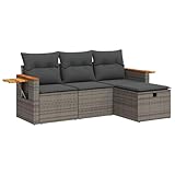 vidaXL 4-TLG. Garten-Sofagarnitur mit Kissen Grau Poly Rattan, Outdoor Sofa Set, Outdoor...