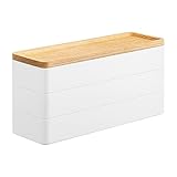 YAMAZAKI 5811 RIN 3-stöckige schmale Accessoirebox mit Deckel, weiß, ABS-Harz/Holz,...
