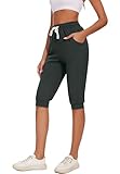 Ietaoo Jogginghose Damen 3/4 Sporthose Trainingshose Sommer Baumwolle Caprihose,Dunkelgrau,L